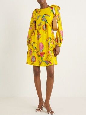Anthropologie Banjanan Birdie Bold Yellow Print Short Dress Size XS